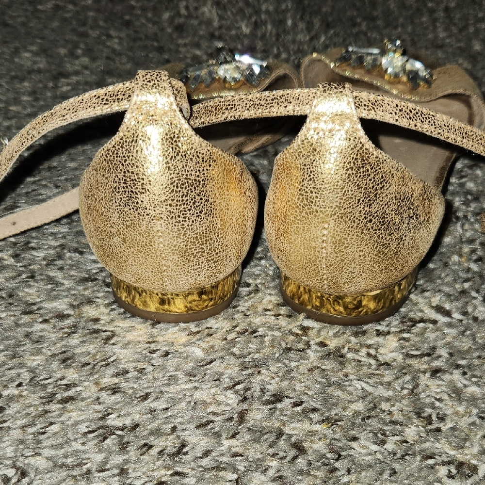 Tabita Gold Crystal-Embellished Ankle-Strap Sandals. Made In Brazil. - Picture 4 of 6